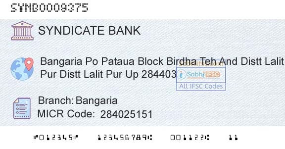 Syndicate Bank BangariaBranch 