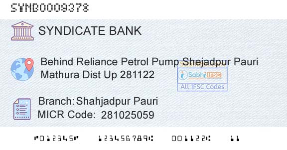 Syndicate Bank Shahjadpur PauriBranch 