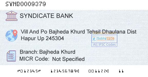 Syndicate Bank Bajheda KhurdBranch 