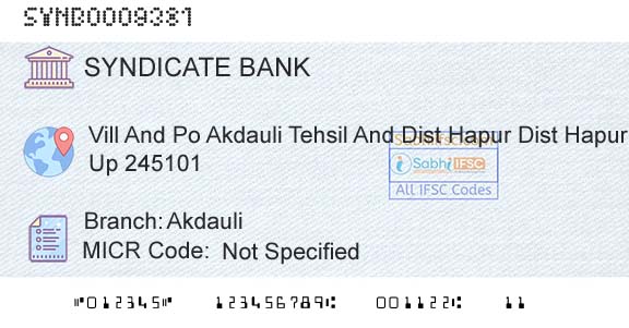 Syndicate Bank AkdauliBranch 