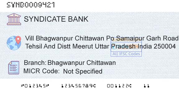 Syndicate Bank Bhagwanpur ChittawanBranch 