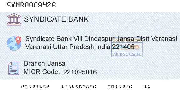 Syndicate Bank JansaBranch 