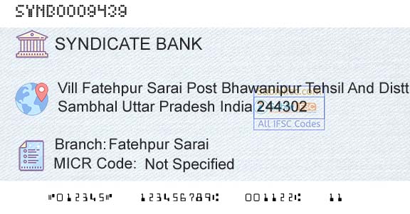 Syndicate Bank Fatehpur SaraiBranch 