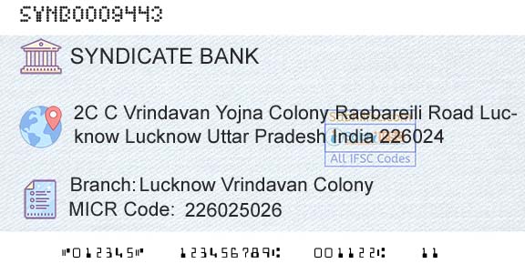 Syndicate Bank Lucknow Vrindavan ColonyBranch 
