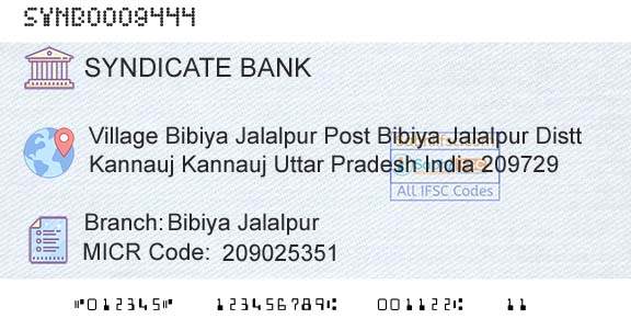 Syndicate Bank Bibiya JalalpurBranch 