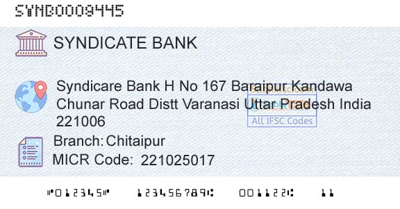 Syndicate Bank ChitaipurBranch 