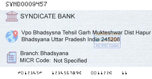 Syndicate Bank BhadsyanaBranch 