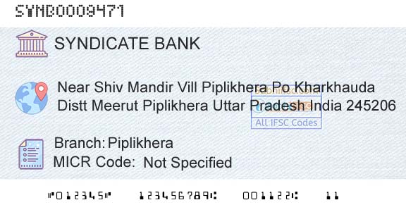 Syndicate Bank PiplikheraBranch 