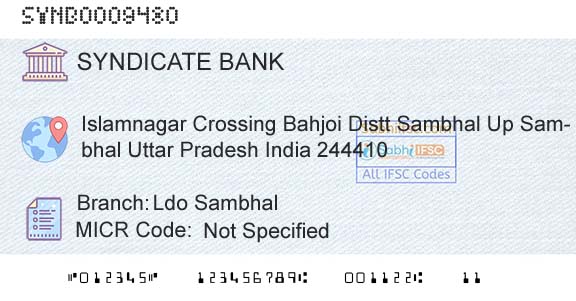 Syndicate Bank Ldo SambhalBranch 