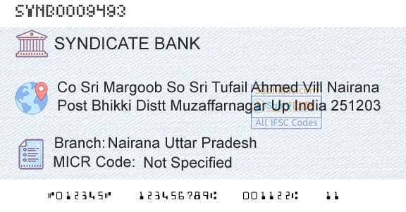 Syndicate Bank Nairana Uttar PradeshBranch 