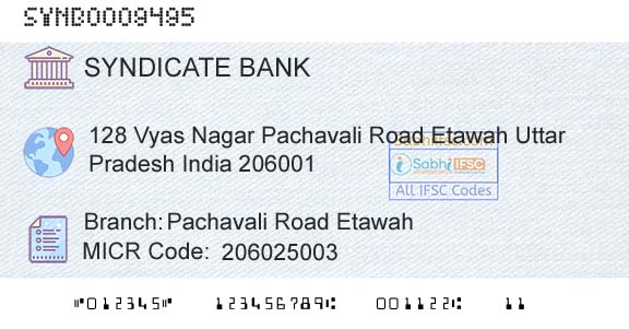 Syndicate Bank Pachavali Road EtawahBranch 