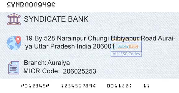 Syndicate Bank AuraiyaBranch 