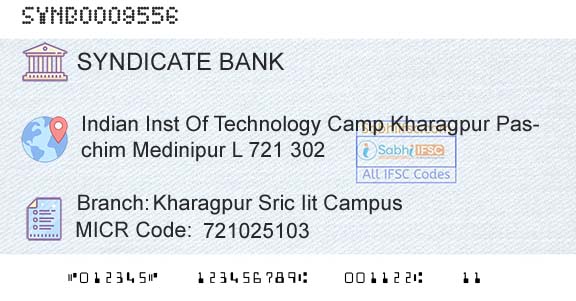 Syndicate Bank Kharagpur Sric Iit CampusBranch 