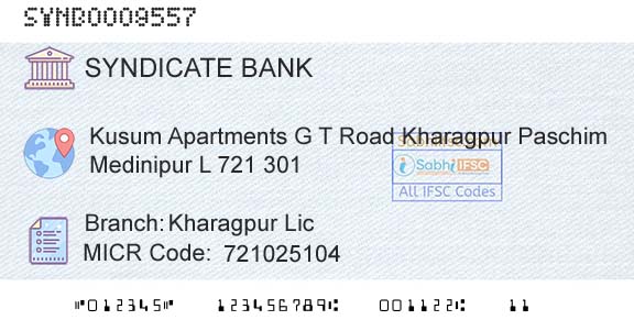 Syndicate Bank Kharagpur LicBranch 