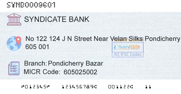 Syndicate Bank Pondicherry BazarBranch 