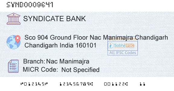 Syndicate Bank Nac ManimajraBranch 