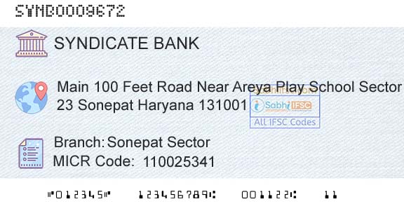 Syndicate Bank Sonepat Sector Branch 