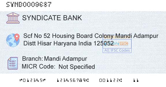 Syndicate Bank Mandi AdampurBranch 
