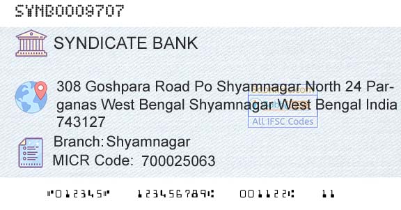 Syndicate Bank ShyamnagarBranch 