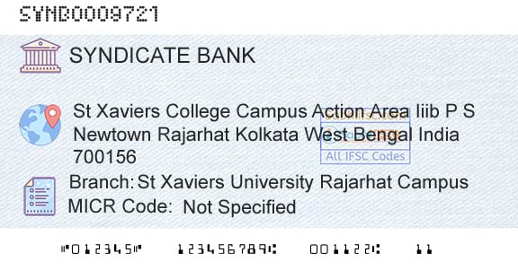 Syndicate Bank St Xaviers University Rajarhat CampusBranch 