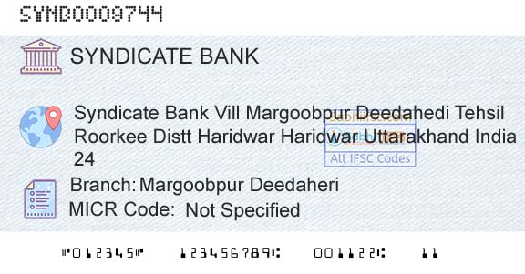 Syndicate Bank Margoobpur DeedaheriBranch 
