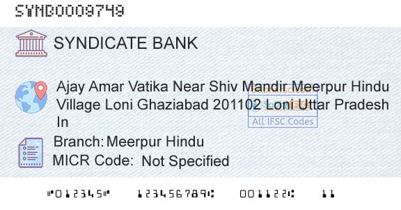 Syndicate Bank Meerpur HinduBranch 