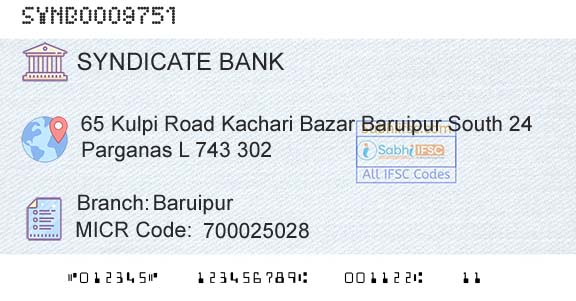 Syndicate Bank BaruipurBranch 