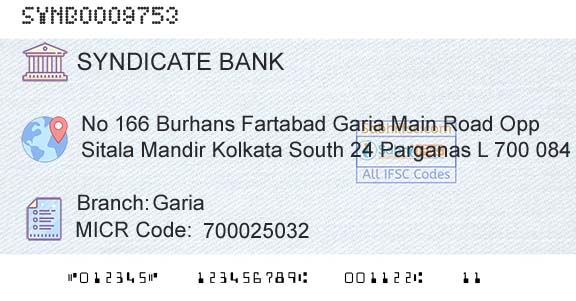 Syndicate Bank GariaBranch 