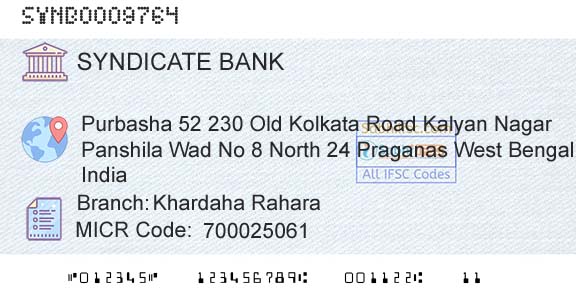 Syndicate Bank Khardaha RaharaBranch 