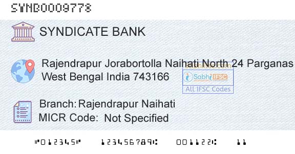 Syndicate Bank Rajendrapur NaihatiBranch 
