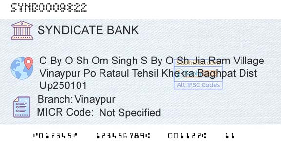 Syndicate Bank VinaypurBranch 
