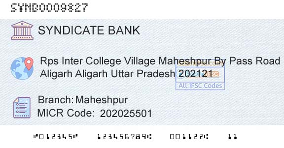 Syndicate Bank MaheshpurBranch 