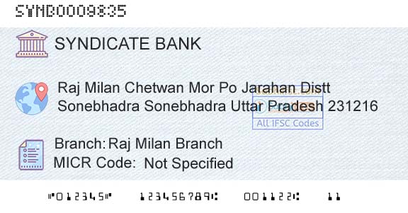 Syndicate Bank Raj Milan BranchBranch 