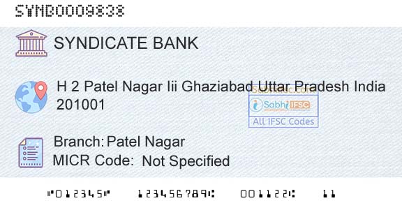Syndicate Bank Patel NagarBranch 
