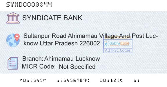 Syndicate Bank Ahimamau LucknowBranch 