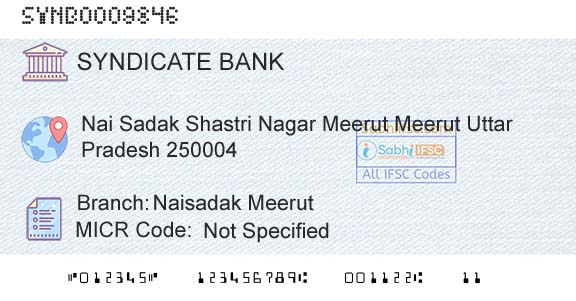 Syndicate Bank Naisadak MeerutBranch 