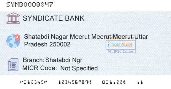 Syndicate Bank Shatabdi NgrBranch 