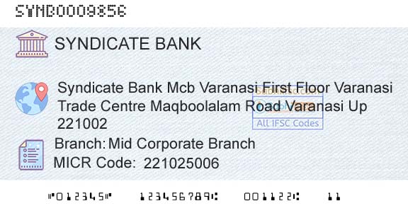 Syndicate Bank Mid Corporate BranchBranch 