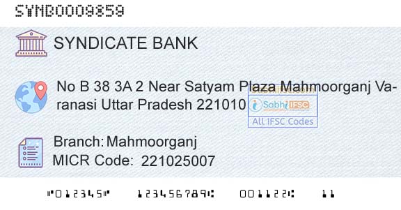Syndicate Bank MahmoorganjBranch