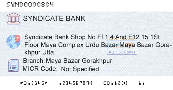Syndicate Bank Maya Bazar GorakhpurBranch 
