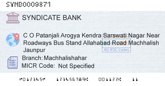 Syndicate Bank MachhalishaharBranch 
