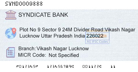 Syndicate Bank Vikash Nagar LucknowBranch 