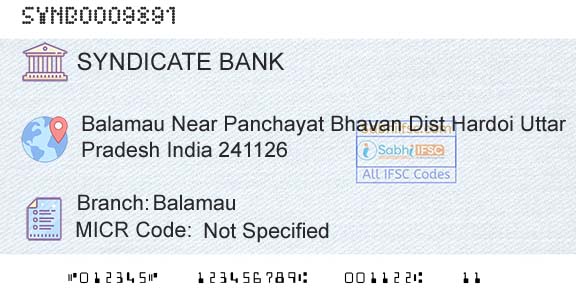 Syndicate Bank BalamauBranch 