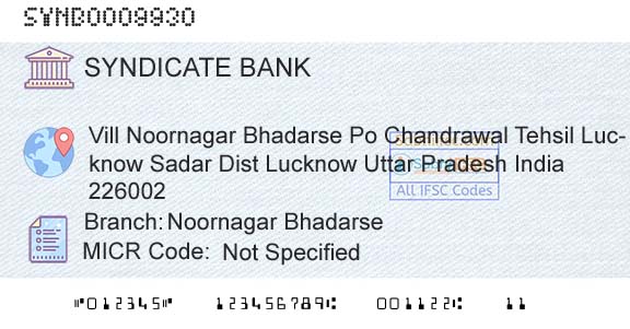 Syndicate Bank Noornagar BhadarseBranch 