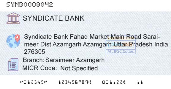 Syndicate Bank Saraimeer AzamgarhBranch 
