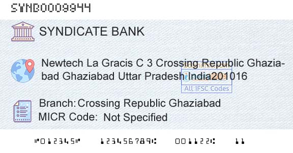 Syndicate Bank Crossing Republic GhaziabadBranch 