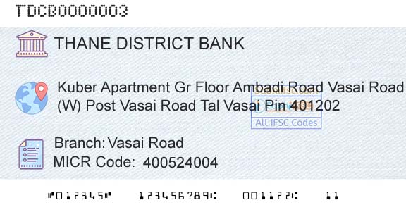 The Thane District Central Cooperative Bank Limited Vasai RoadBranch 