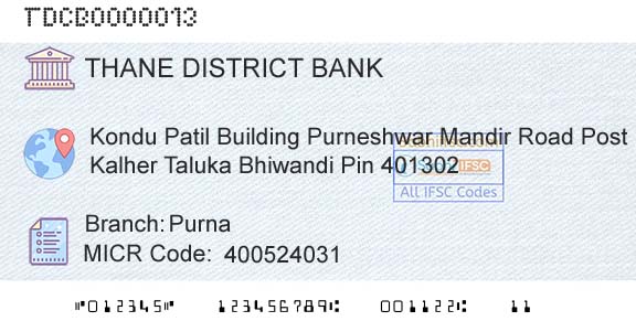 The Thane District Central Cooperative Bank Limited PurnaBranch 