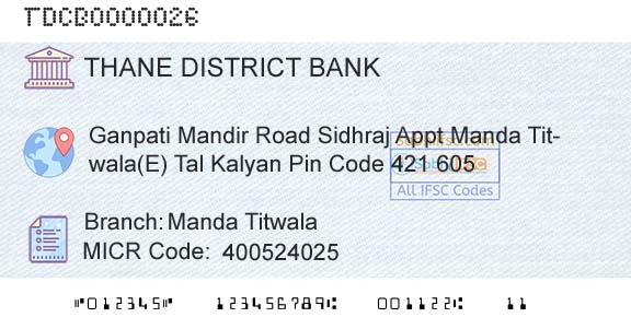 The Thane District Central Cooperative Bank Limited Manda TitwalaBranch 