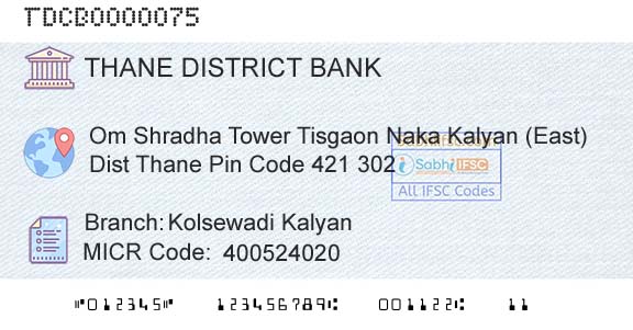 The Thane District Central Cooperative Bank Limited Kolsewadi Kalyan Branch 